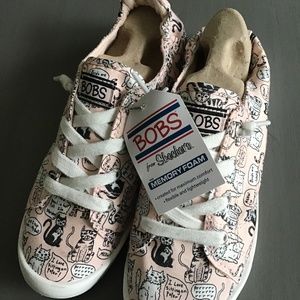 Bobs Women’s Cat Print Pink Sneakers